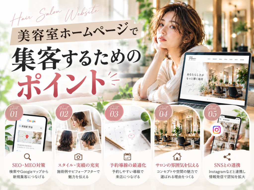 美容室ホームページで集客するためのポイント｜SEO・MEO対策や予約導線・SNS連携を解説