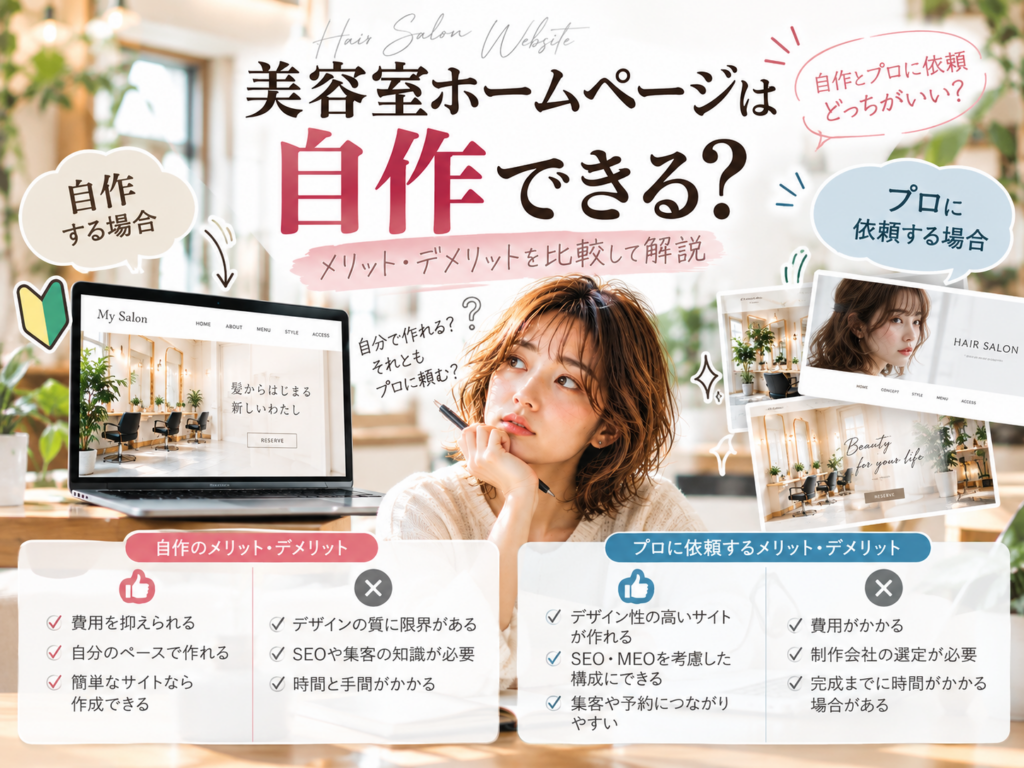 美容室ホームページは自作できる？自作と制作会社に依頼するメリット・デメリットを比較