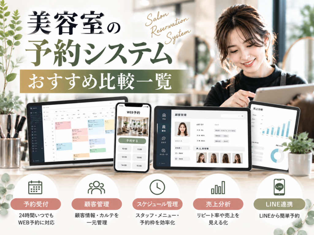 美容室の予約システムおすすめ比較一覧|予約受付・顧客管理・LINE連携などを比較