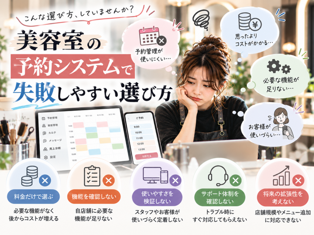 美容室の予約システムで失敗しやすい選び方|料金・機能・使いやすさ・サポートを確認