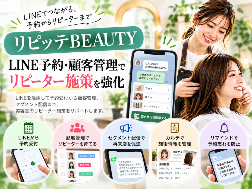 リピッテBEAUTYで美容室のLINE予約・顧客管理を効率化|セグメント配信でリピーター施策を強化