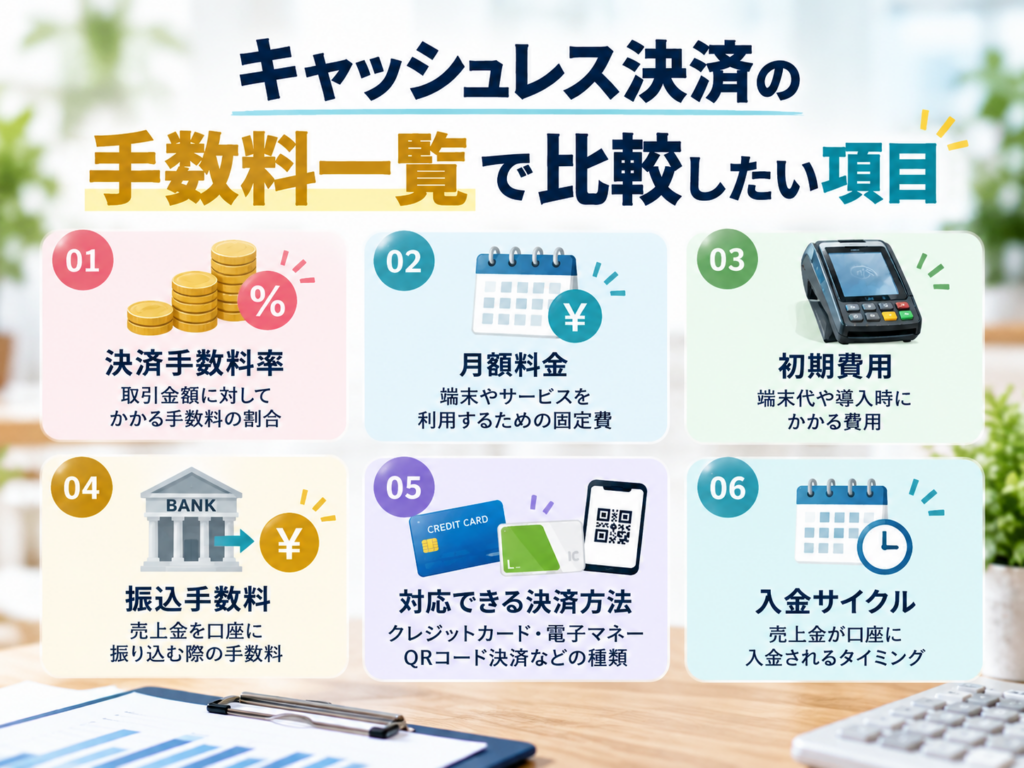 キャッシュレス決済の手数料一覧で比較したい項目を解説