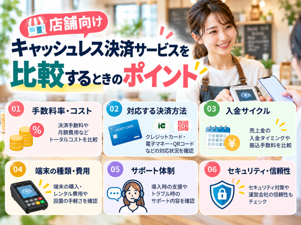 店舗向けキャッシュレス決済サービスを比較するときのポイントを解説