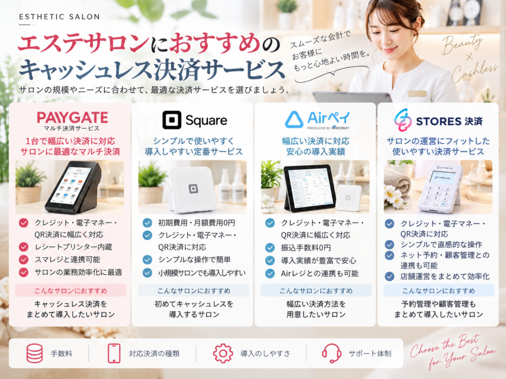 エステサロンにおすすめのキャッシュレス決済サービスを特徴や対応決済で比較