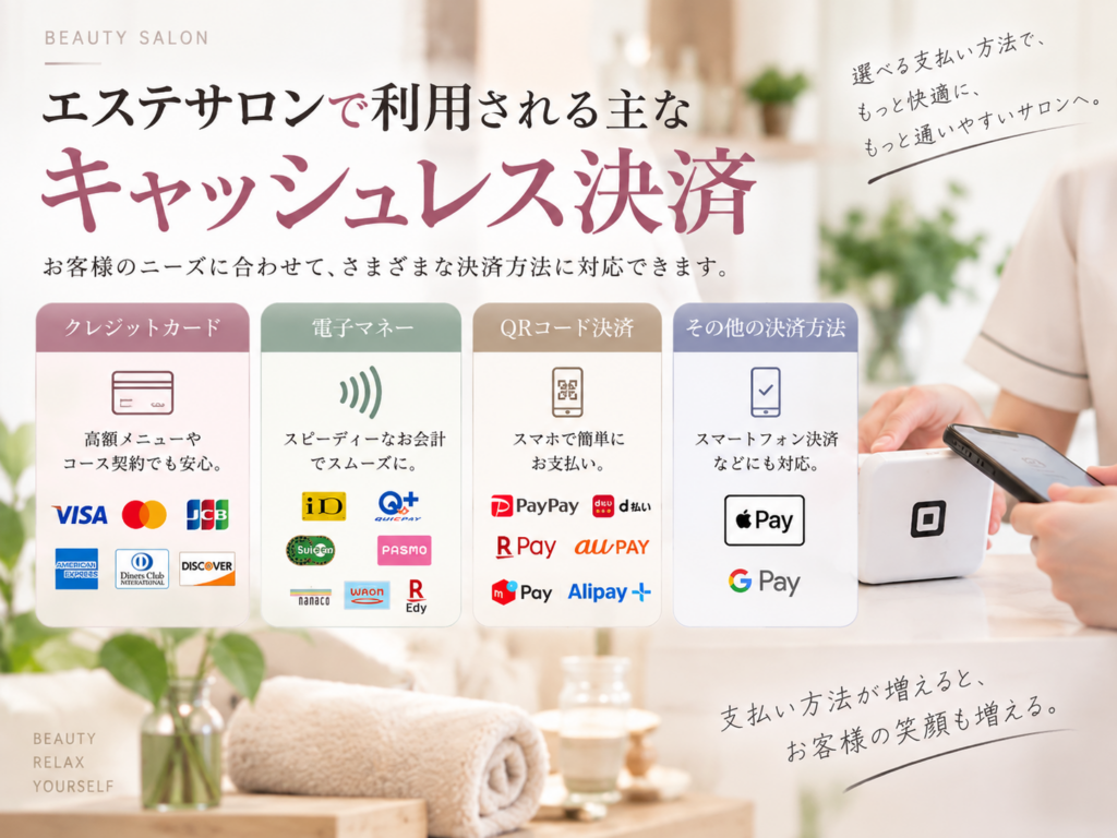 エステサロンで利用される主なキャッシュレス決済の種類を比較
