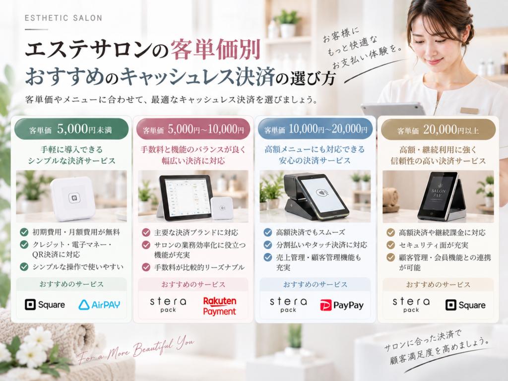 エステサロンの客単価別におすすめのキャッシュレス決済の選び方を比較