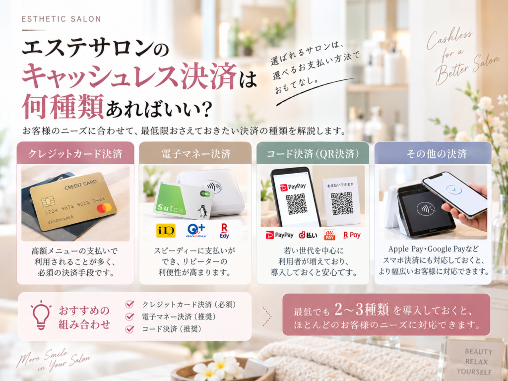 エステサロンのキャッシュレス決済は何種類必要?おすすめの決済方法を解説