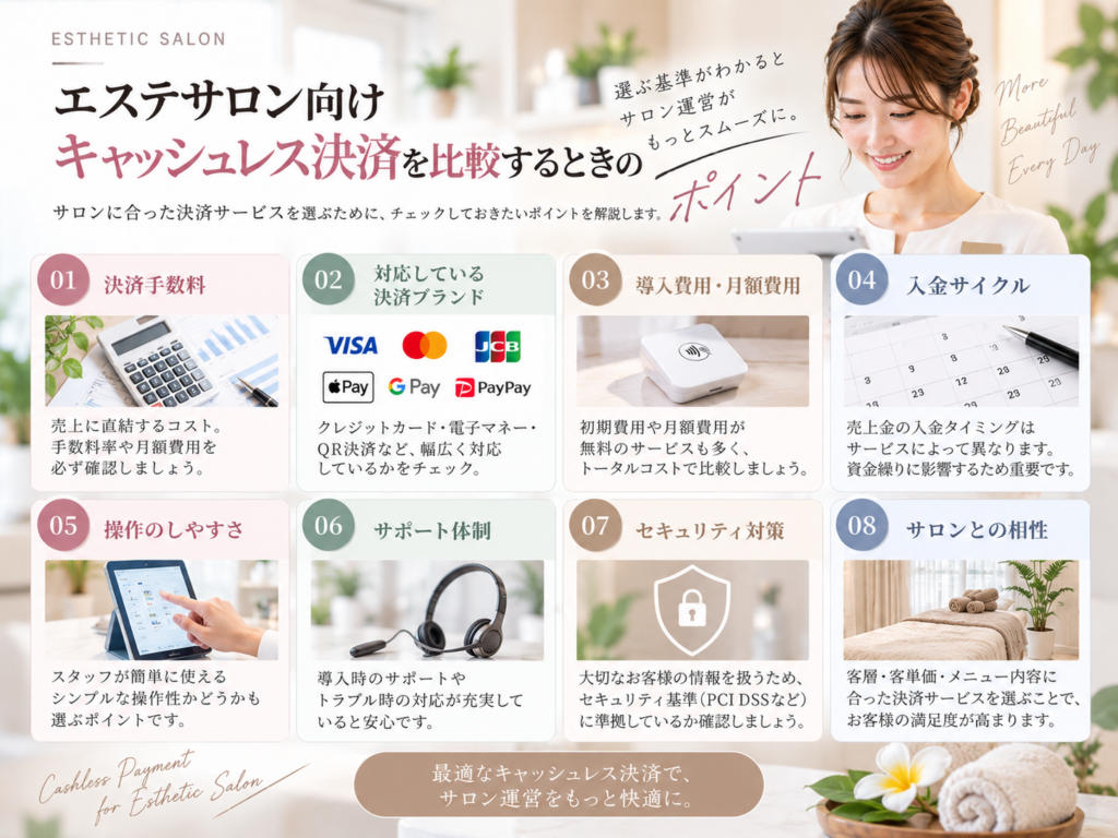 エステサロン向けキャッシュレス決済を比較するときのポイントと選び方