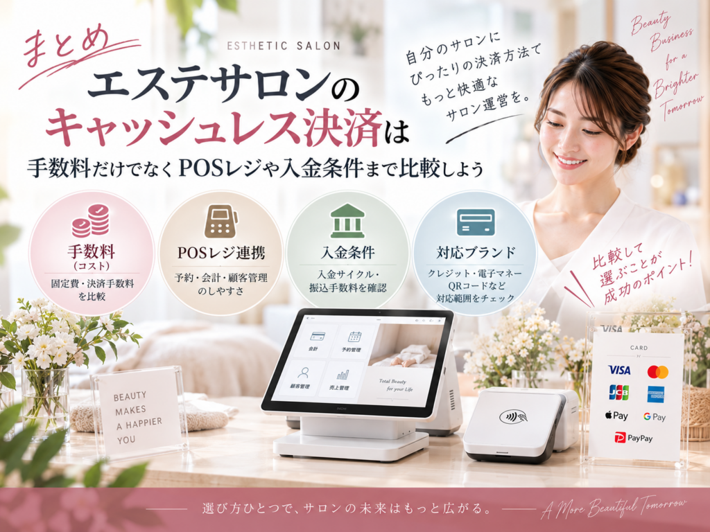 エステサロンのキャッシュレス決済を手数料・POSレジ連携・入金条件で比較