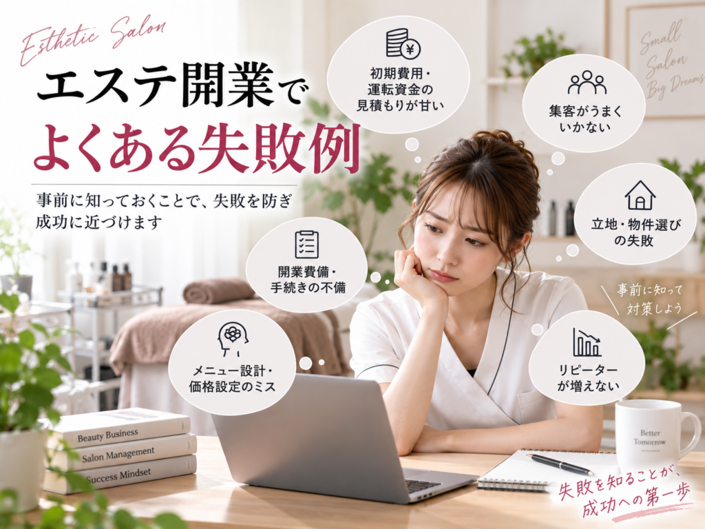 エステ開業でよくある失敗例と資金計画・集客・物件選び・価格設定の注意点