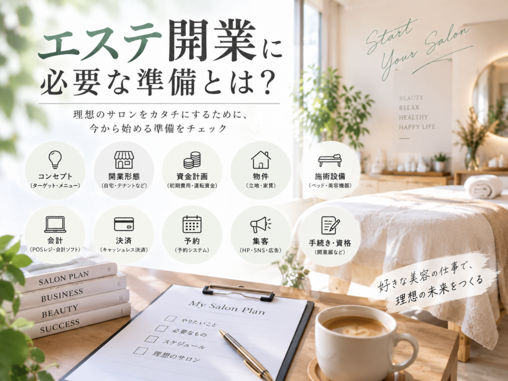 エステ開業に必要な準備と資金計画・設備・予約・集客・手続きを解説