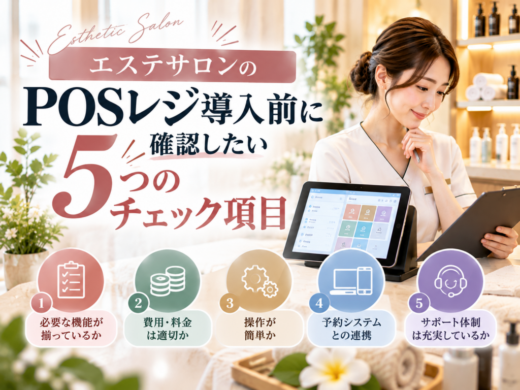 エステサロンのPOSレジ導入前に確認したい5つのチェック項目|必要な機能・料金・操作性・予約連携・サポート体制