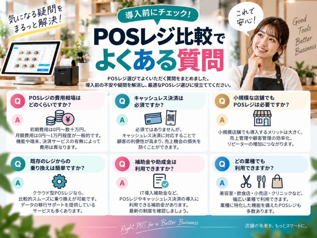 POSレジ比較でよくある質問|料金・キャッシュレス決済・導入時の疑問を解説