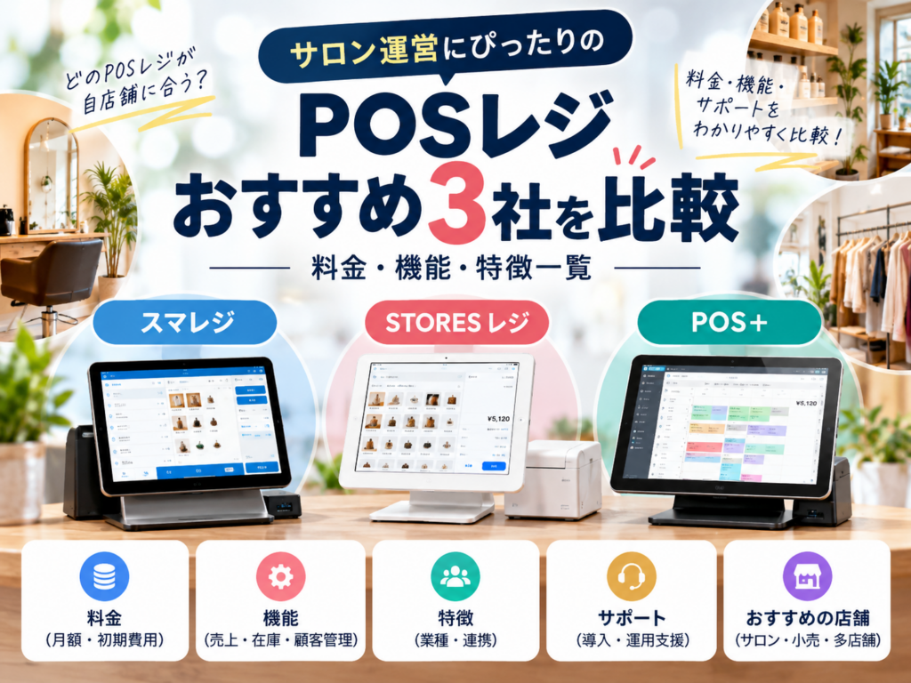 POSレジおすすめ3社を比較|スマレジ・STORES レジ・POS+の料金・機能・特徴・サポートを一覧で紹介