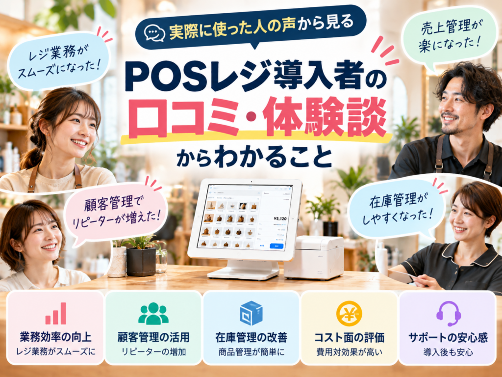 POSレジ導入者の口コミ・体験談を紹介|レジ業務の効率化・売上管理・顧客管理・在庫管理・サポートに関する評価