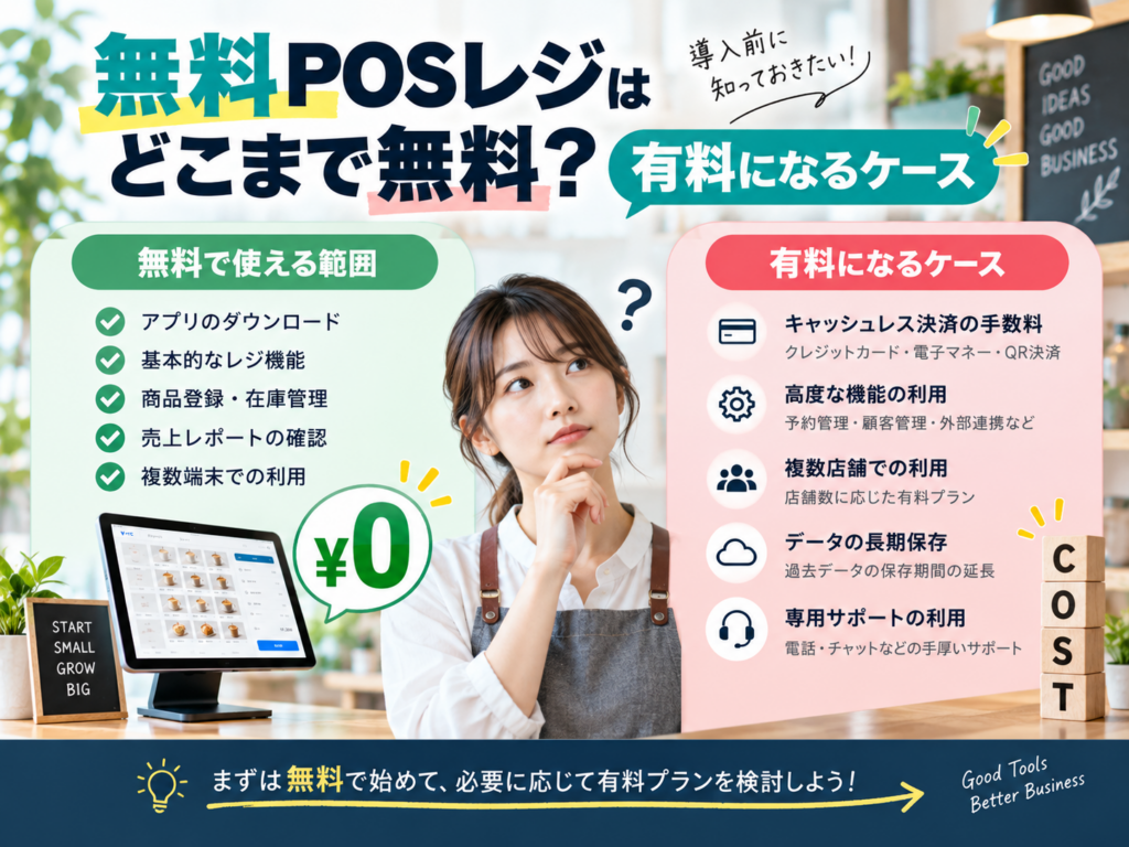 無料POSレジはどこまで無料？費用が発生する機能・有料になるケースを解説