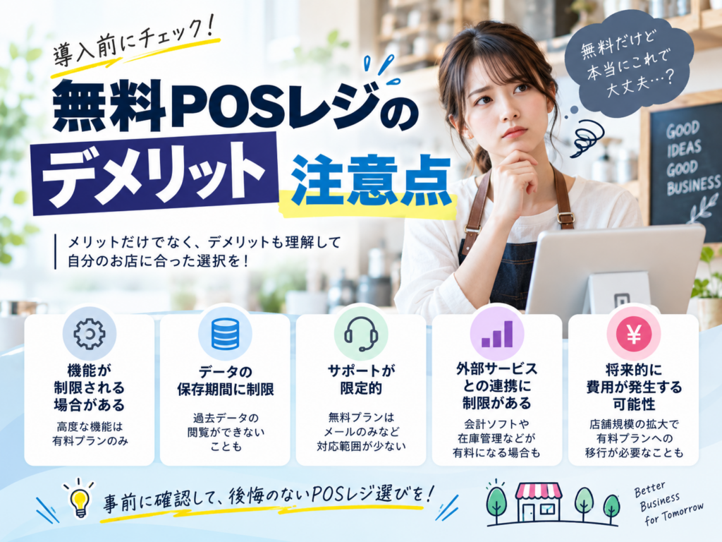 無料POSレジのデメリット・注意点｜機能制限やサポート・追加費用を確認