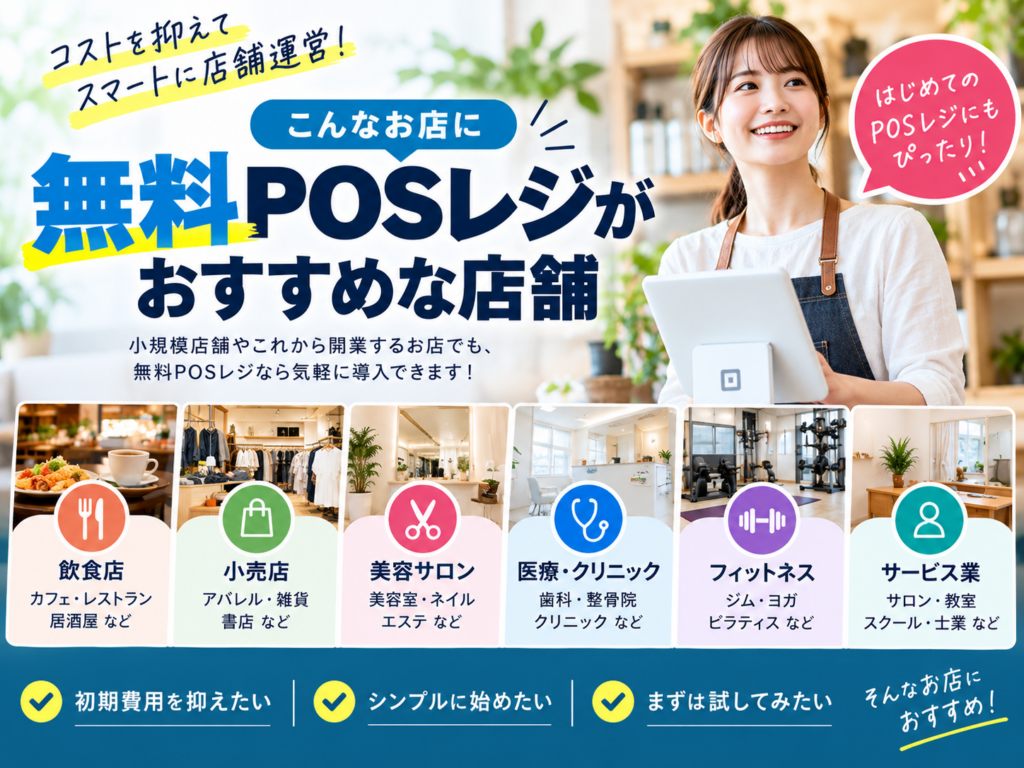 無料POSレジがおすすめな店舗｜飲食店・小売店・美容サロン・クリニックなどの導入例