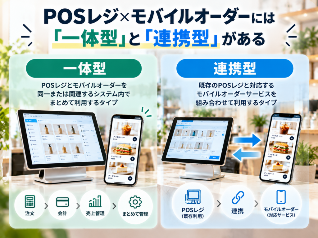 POSレジ×モバイルオーダーの一体型と連携型の違い