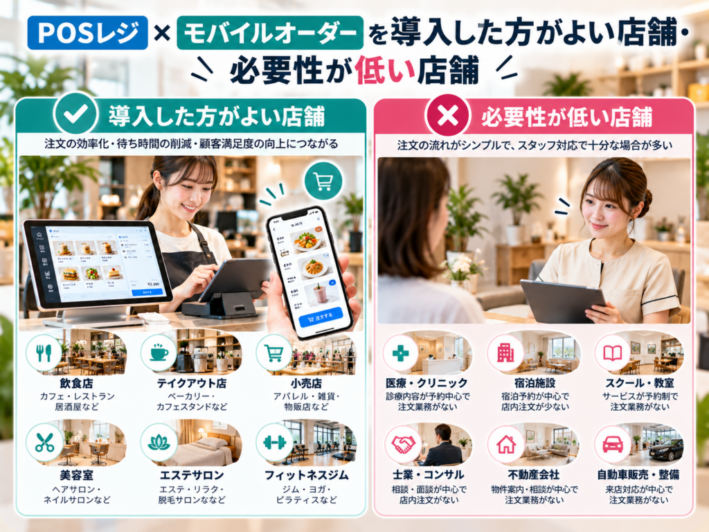 POSレジ×モバイルオーダーを導入した方がよい店舗と必要性が低い店舗