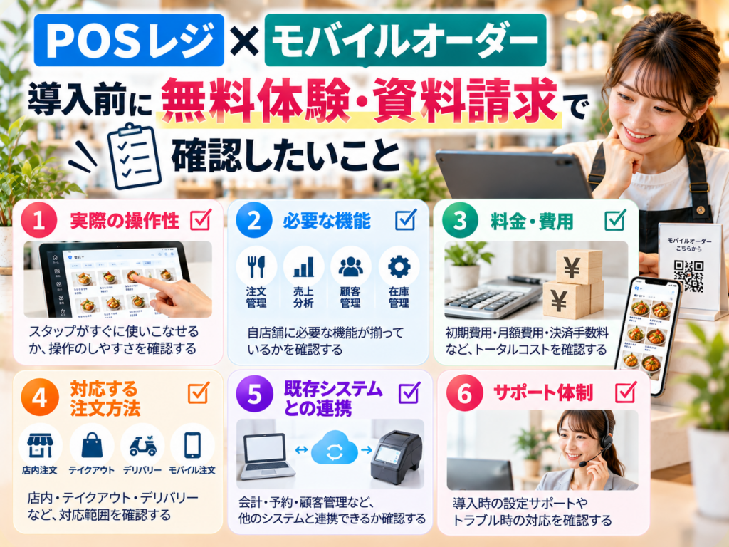 POSレジ×モバイルオーダー導入前に無料体験・資料請求で確認したいポイント