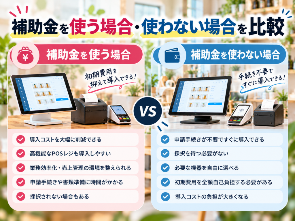 POSレジ導入で補助金を使う場合と使わない場合の違いを比較