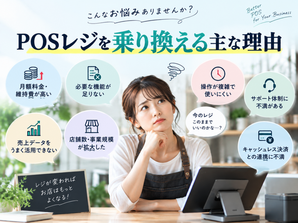 POSレジを乗り換える主な理由|料金・機能・操作性・サポートなどの見直しポイント