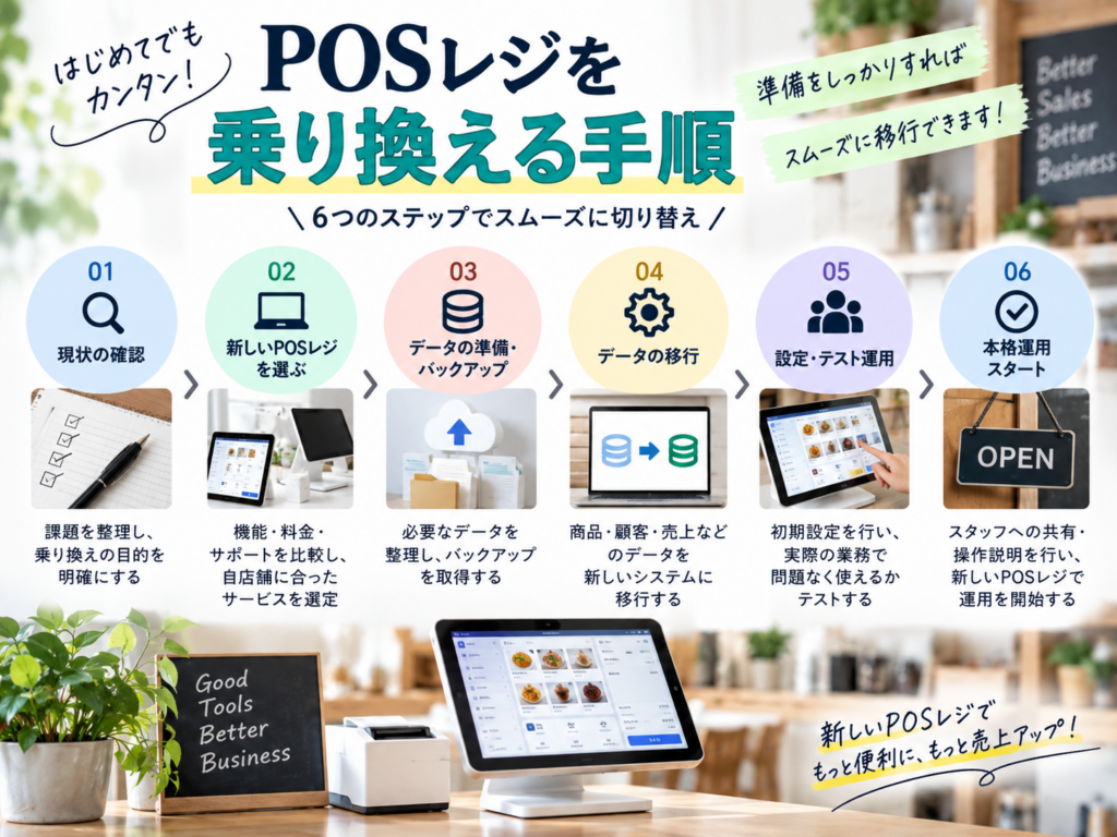 POSレジを乗り換える手順|比較・データ移行・初期設定から運用開始までの流れ