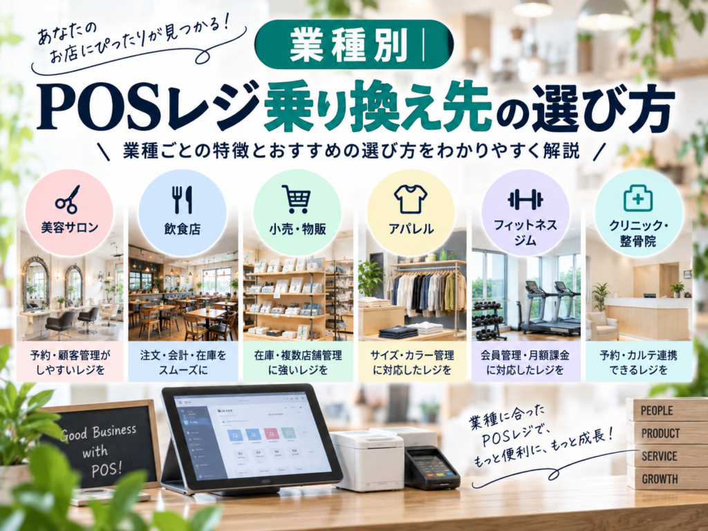 業種別POSレジ乗り換え先の選び方|美容サロン・飲食店・小売店など業種別に解説