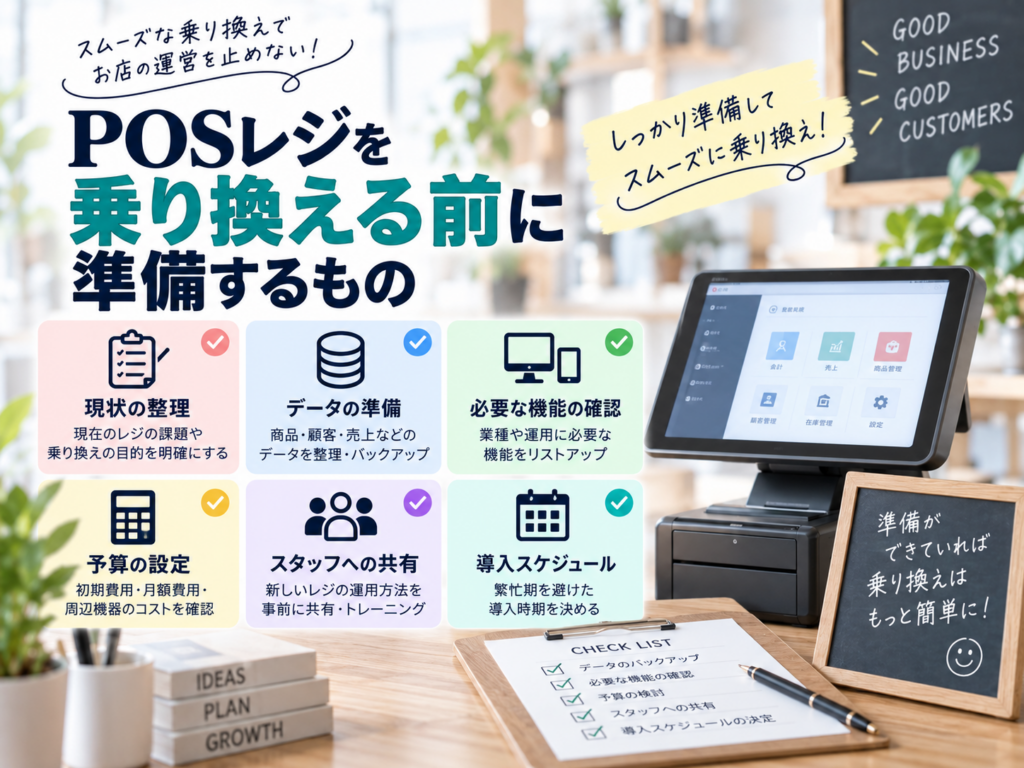 POSレジを乗り換える前に準備するもの|データ・必要機能・予算・導入スケジュールを確認