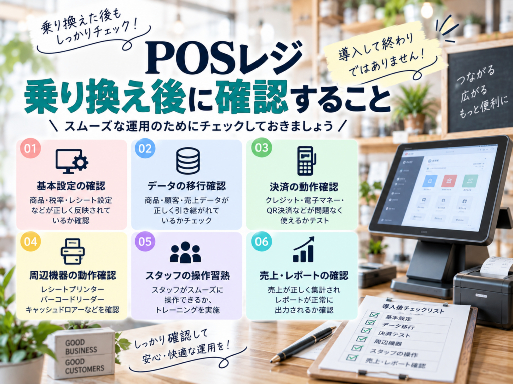POSレジ乗り換え後に確認すること|基本設定・データ移行・決済・周辺機器・売上をチェック