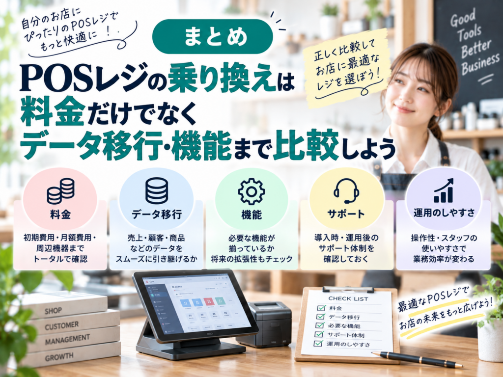 POSレジの乗り換えは料金だけでなくデータ移行・機能・サポートまで比較することが重要