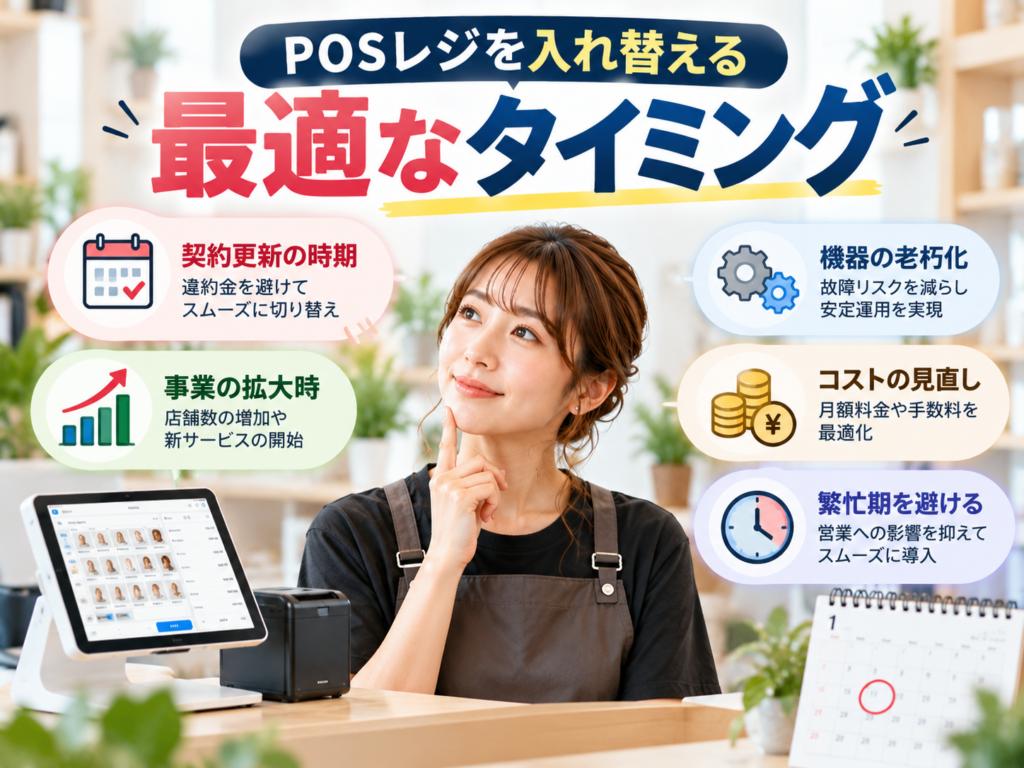 POSレジを入れ替える最適なタイミング5選|契約更新・機器の老朽化・事業拡大・コスト見直し・繁忙期を避けた乗り換え時期