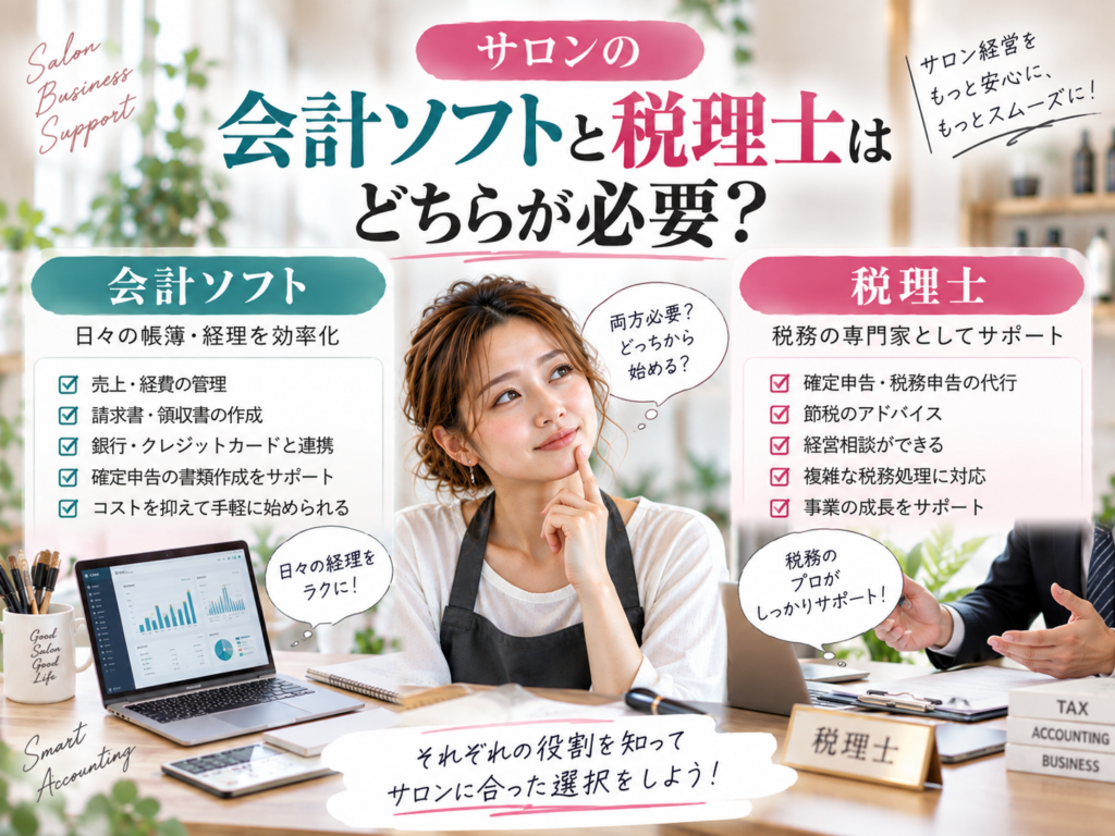 サロンの会計ソフトと税理士はどちらが必要？役割や違い・選び方を比較