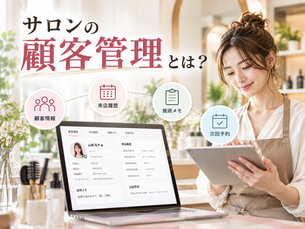 サロンの顧客管理で顧客情報・来店履歴・施術内容・次回予約を管理
