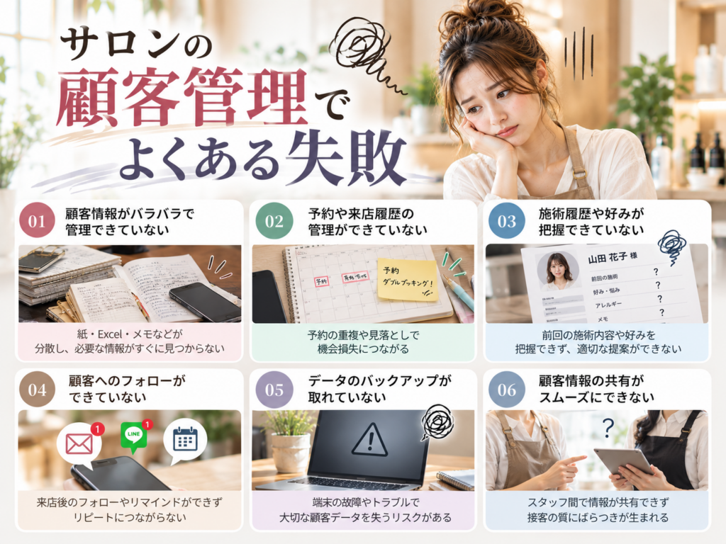 サロンの顧客管理でよくある失敗と予約・施術履歴・情報共有の課題
