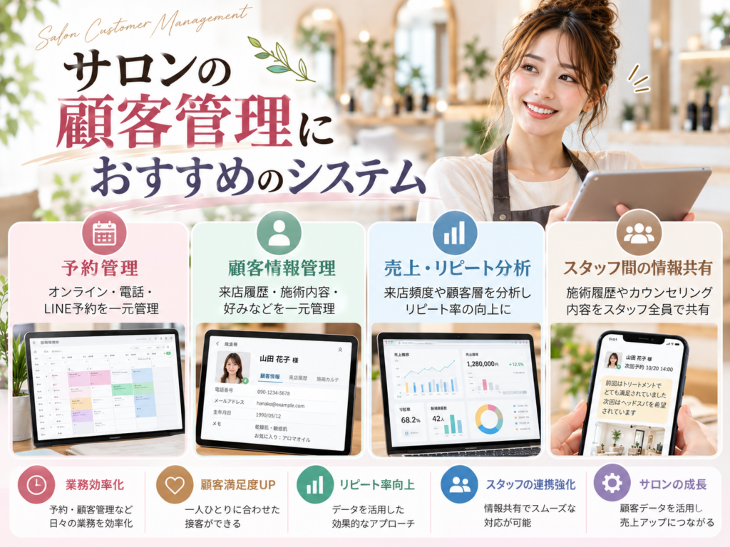 サロンの顧客管理におすすめのシステムと予約・顧客情報・リピート分析機能
