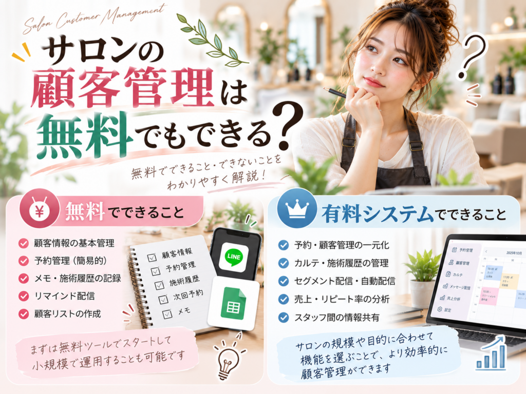 サロンの顧客管理を無料で行う方法と有料システムの違い