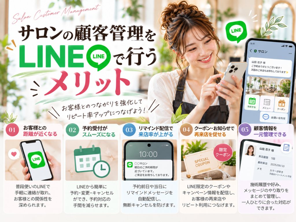 サロンの顧客管理をLINEで行うメリットと予約・リピート施策への活用方法
