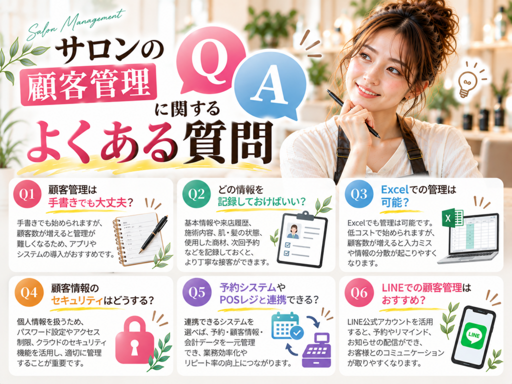サロンの顧客管理に関するよくある質問と管理方法・セキュリティ・システム連携のポイント