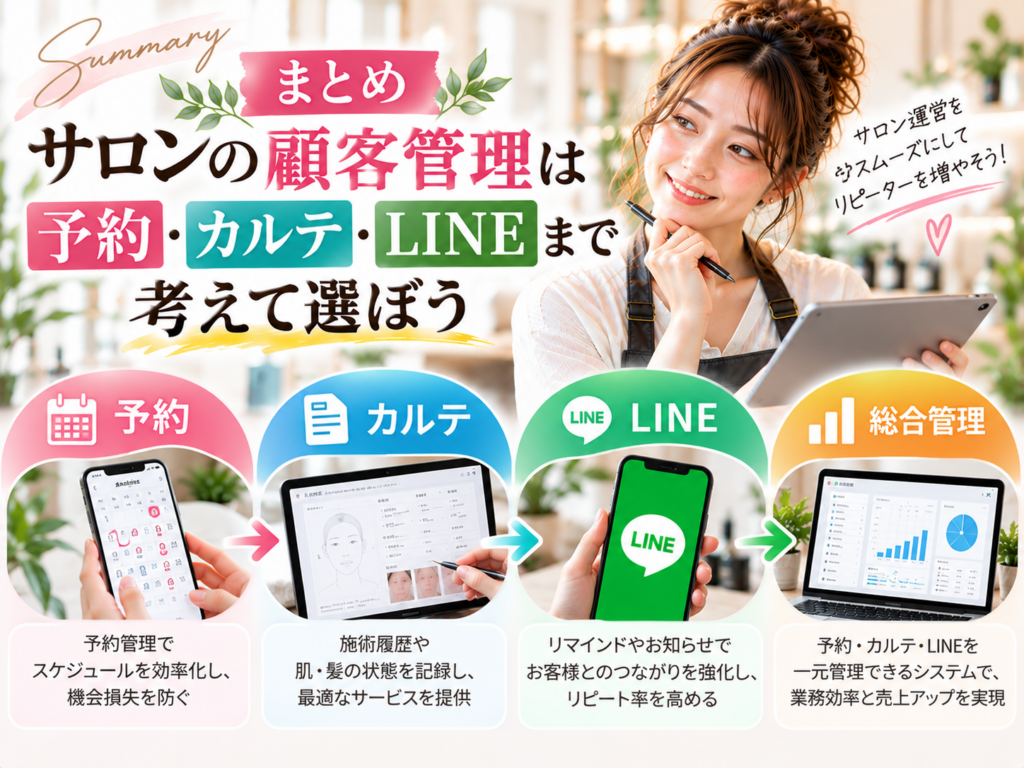 サロンの顧客管理は予約・カルテ・LINEを一元管理できるシステム選びがポイント