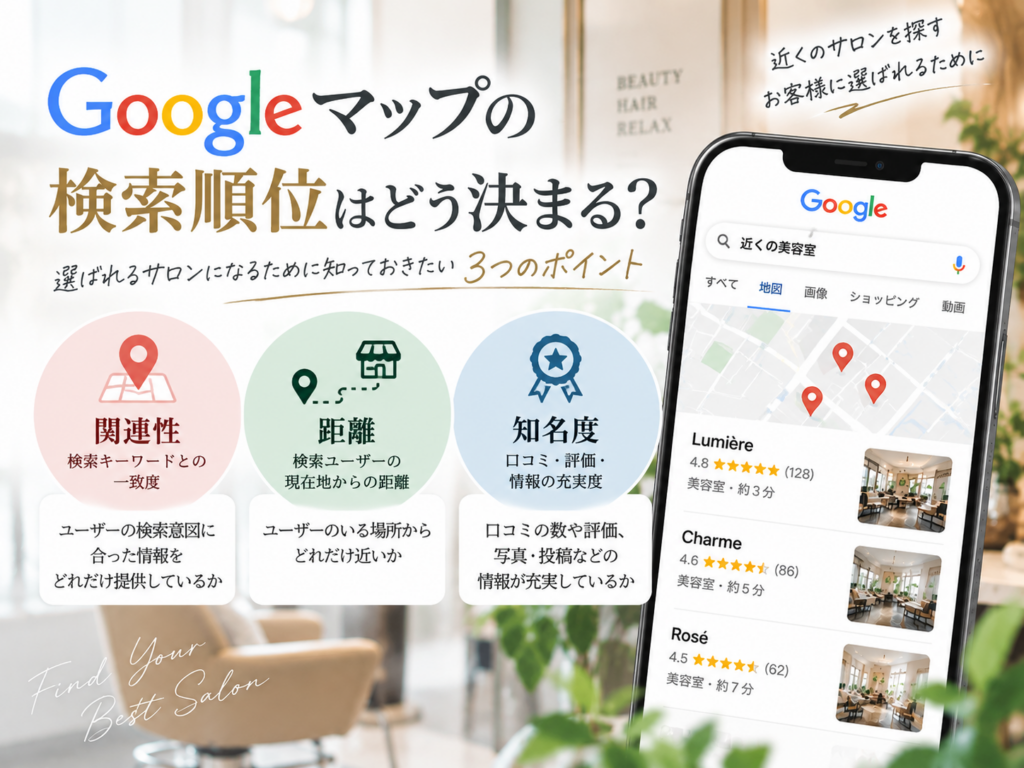 Googleマップの検索順位を決める関連性・距離・知名度の3つのポイント