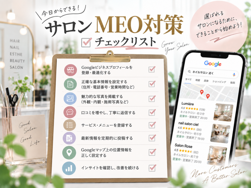 サロンMEO対策チェックリスト｜Googleビジネスプロフィール・口コミ・写真・店舗情報の改善項目