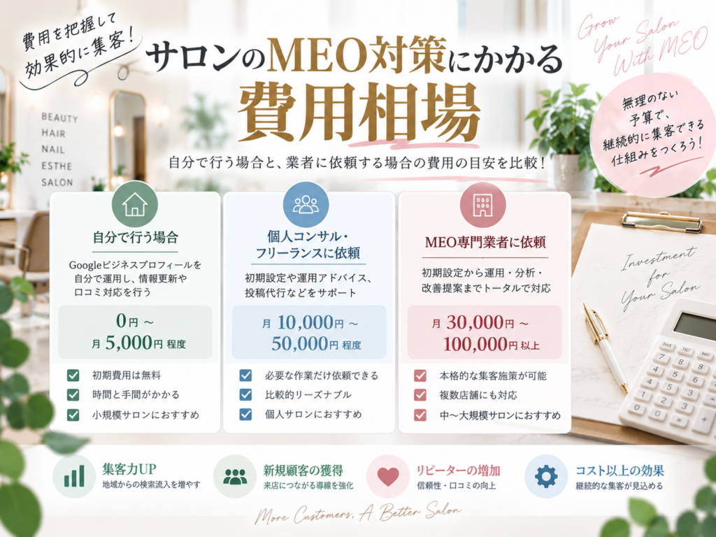 サロンのMEO対策にかかる費用相場｜自分で行う場合と運用代行の料金比較