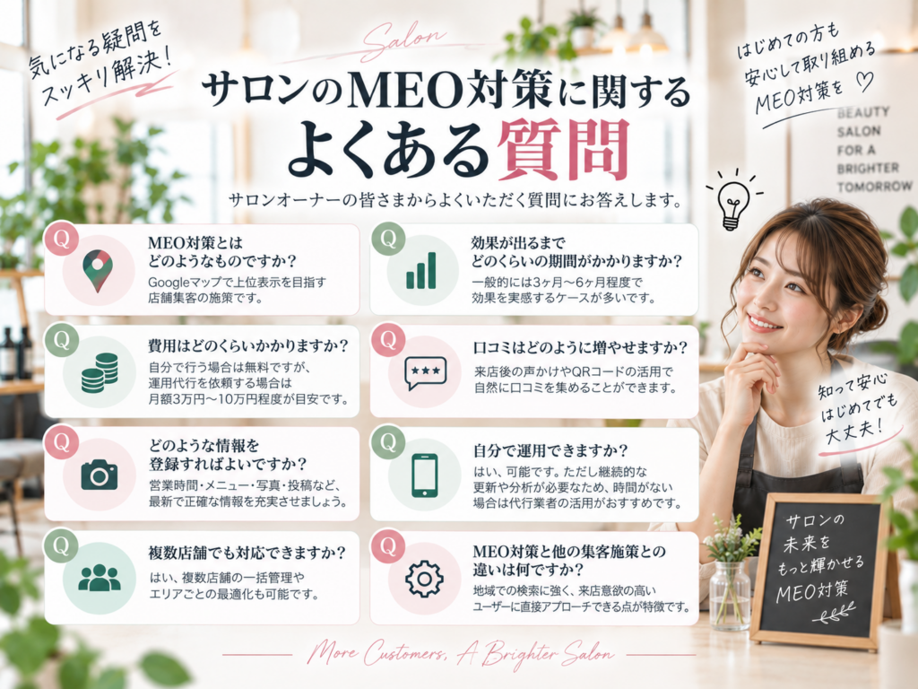 サロンのMEO対策に関するよくある質問｜費用・効果・口コミ・自分でできる対策を解説