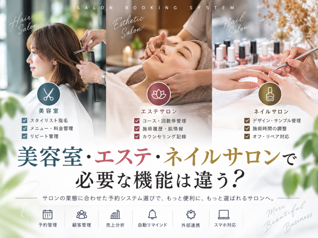 美容室・エステ・ネイルサロンに必要な予約システムの機能比較