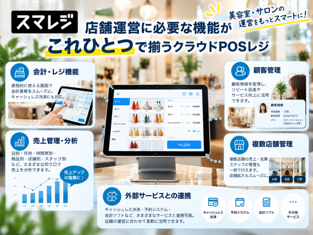 スマレジの主な特徴｜会計・売上分析・顧客管理・複数店舗管理に対応するクラウドPOSレジ