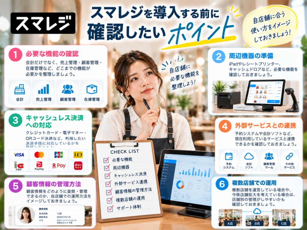 スマレジ導入前に確認したいポイント｜必要な機能・周辺機器・キャッシュレス決済・外部サービス連携