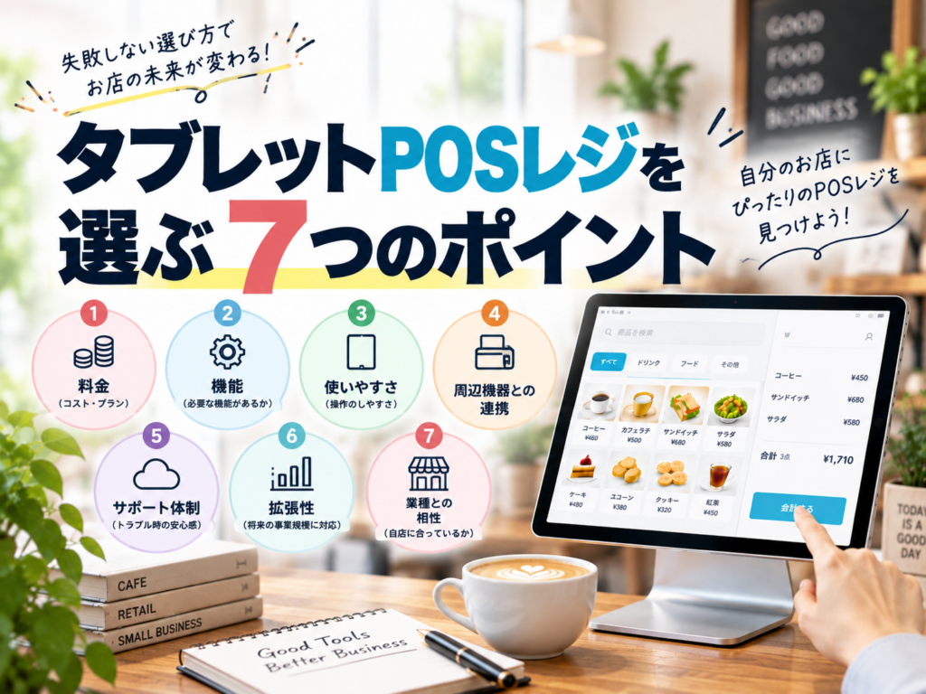 タブレットPOSレジを選ぶ7つのポイント|料金・機能・使いやすさ・サポート体制を比較