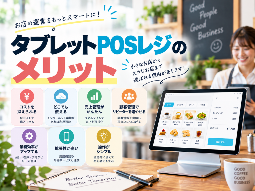 タブレットPOSレジのメリット|コスト削減・売上管理・顧客管理・業務効率化に活用